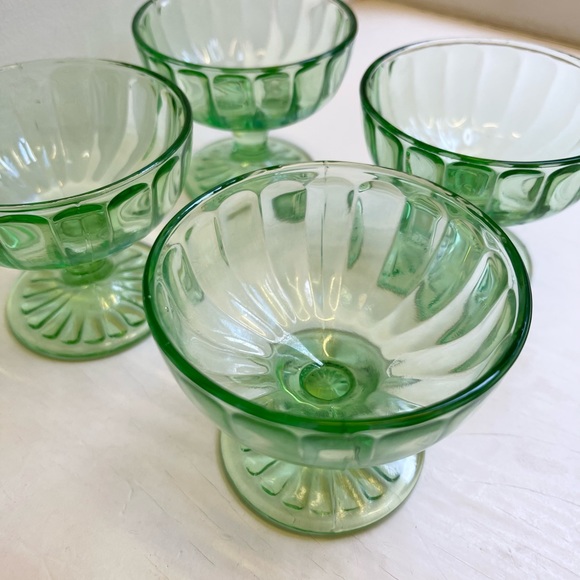 Set of 4 Green Depression Glass Sherbets - Picture 1 of 12